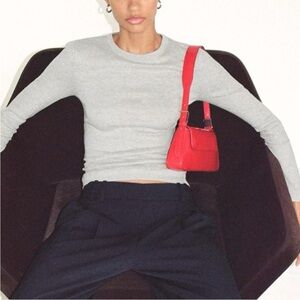 Zara Minimalist Shoulder Bag With Flap Red Shoulder Bag